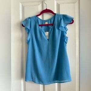J. Crew Sky Blue Flutter-Sleeves Keyhole Top Size XXS